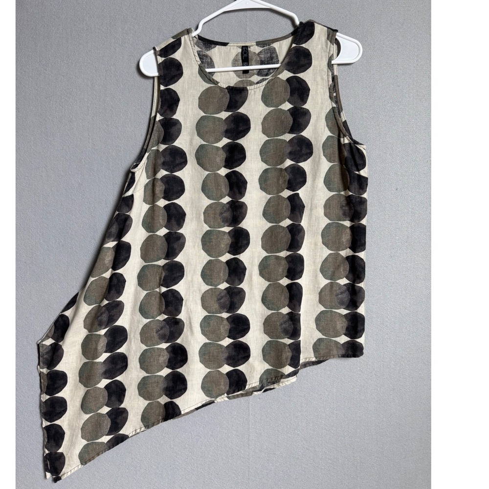 FOIL Linen Tank Top Womens 8 Beige Grey Abstract Geometric Asymmetrical Hem